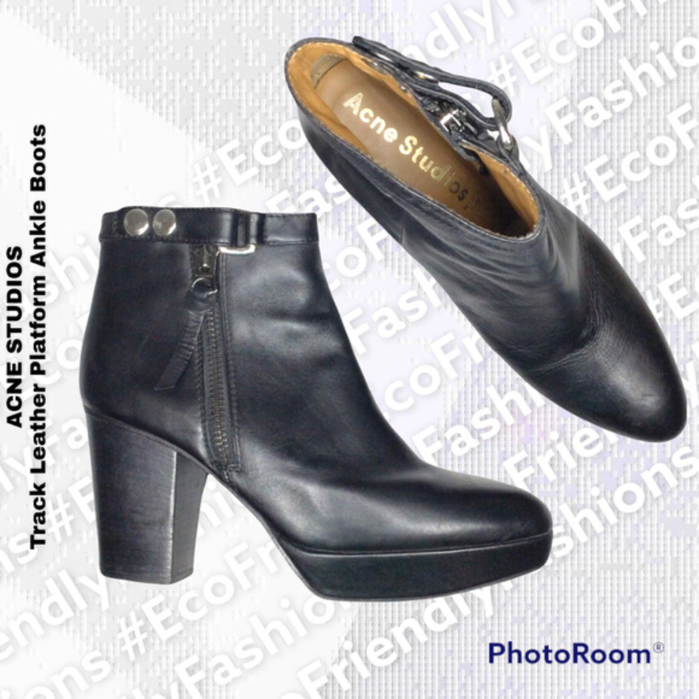 Acne Studios Women's Black Track Leather Platform Ankle Boots Size 41